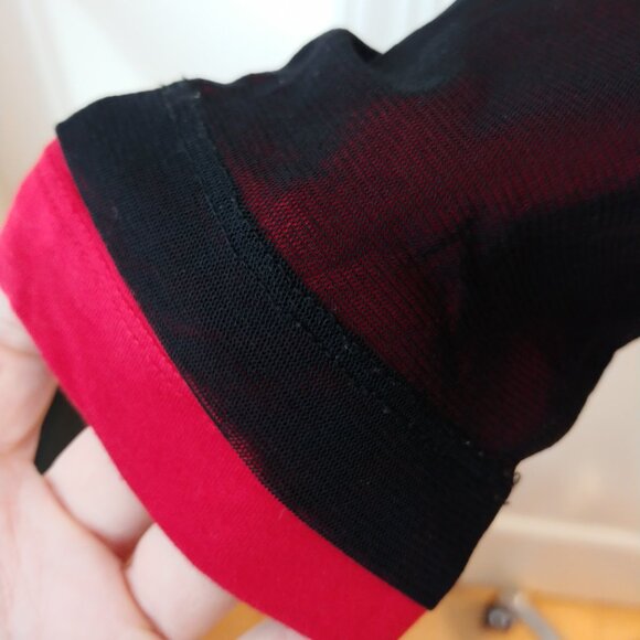 🔴 Calvin Klein Petites sz PM Double Layered Red Black Mesh Top Blouse Stretch - Picture 5 of 16